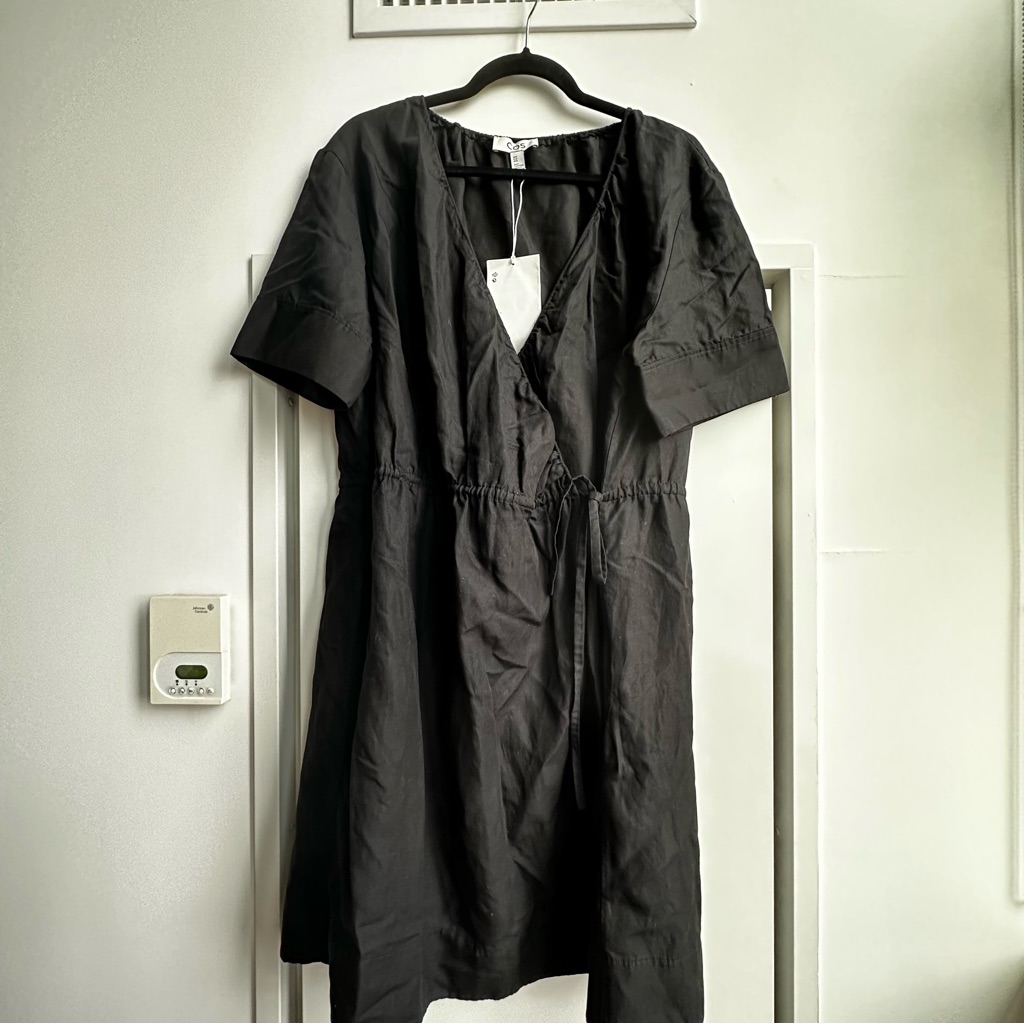 Cos Black Wrap Dress With Short Sleeves